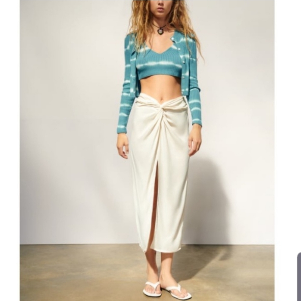 Zara Cropped Tie Dye Cardigan and Tank Set Women's M Aqua Blue